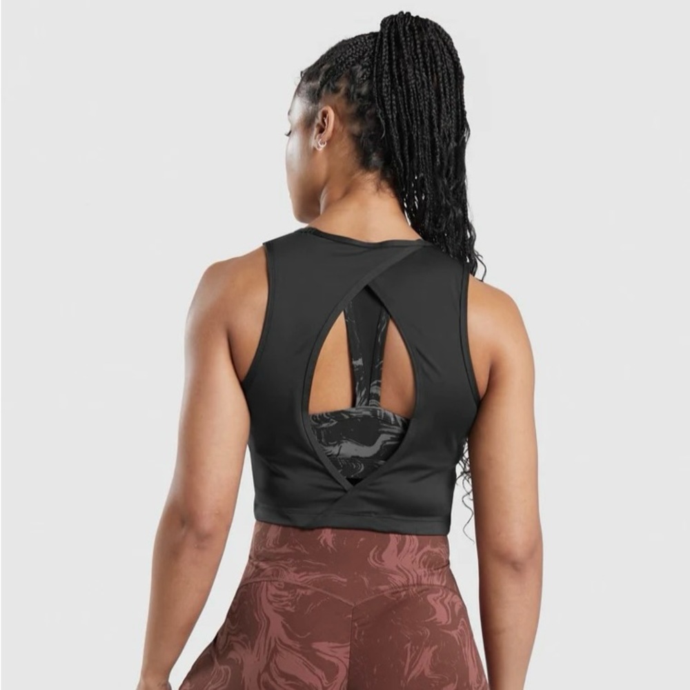 Gymshark Womens Power Open Back Cropped Tank | XS | Black NEW!! - Picture 3 of 13